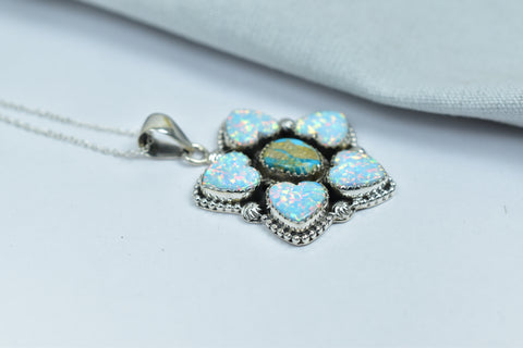 Handmade Sonoran South Hill Turquoise & Aurora Opal Pendant in 925 Sterling Silver
