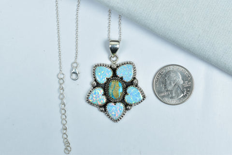 Handmade Sonoran South Hill Turquoise & Aurora Opal Pendant in 925 Sterling Silver
