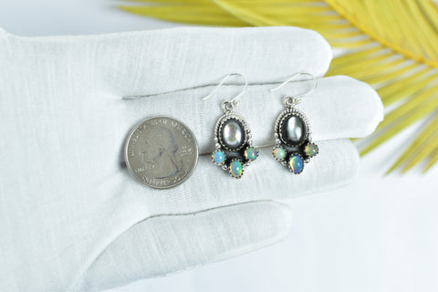 Handmade Black Shell & Ethiopian Opal Earring in 925 Sterling Silver