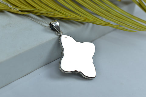 Handmade Pink Conch & Aurora Opal Pendant in 925 Sterling Silver