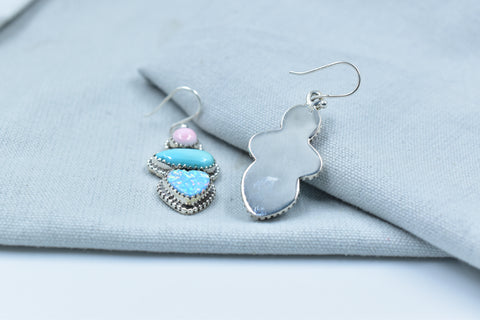 Handmade Pink Conch & Aurora Opal Earring in 925 Sterling Silver