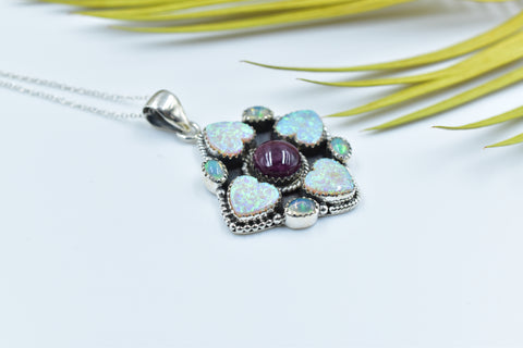 Handmade Purple Spiny Oyster & Aurora Opal Pendant in 925 Sterling Silver