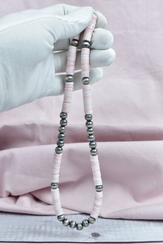 Handmade Pink Conch & Sterling Silver Pearl Necklace