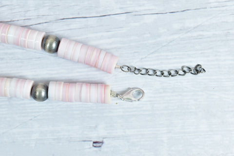 Handmade Pink Conch & Sterling Silver Pearl Necklace