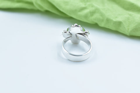 Handmade Green Ice Blue Dahlia Ring in 925 Sterling Silver