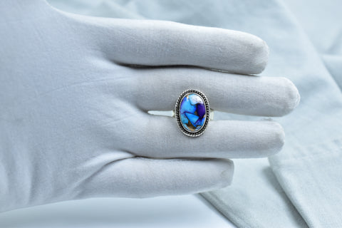 Handmade Ice Blue Dahlia Turquoise 925 Sterling Silver Ring