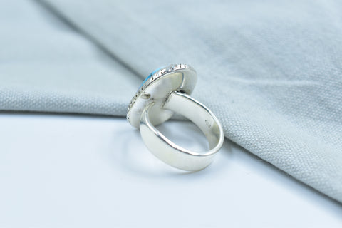 Handmade Ice Blue Dahlia Turquoise 925 Sterling Silver Ring