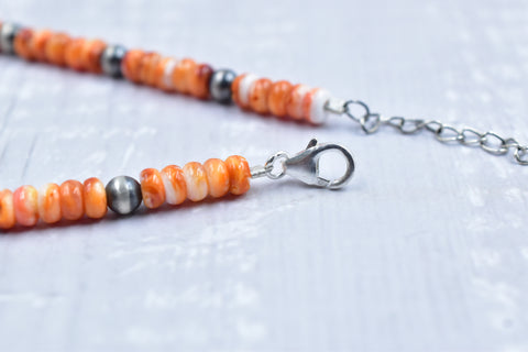 Handmade Orange Spiny Oyster & Sterling Silver Pearl Necklace