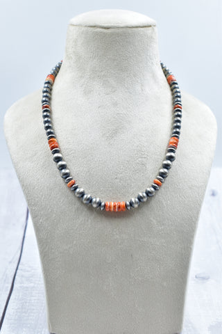 Handmade Orange Spiny Oyster & Sterling Silver Pearl Necklace