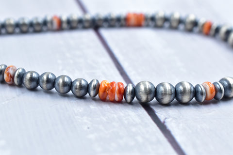 Handmade Orange Spiny Oyster & Sterling Silver Pearl Necklace