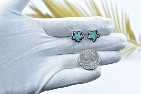 Handmade Mojave Turquoise Post Stud Earrings in 925 Sterling Silver