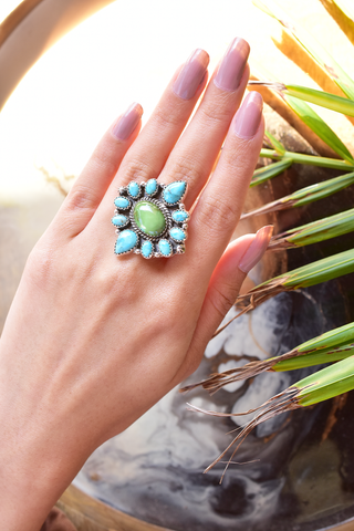 Handmade Sonoran Gold Turquoise & Mojave Turquoise Ring in 925 Sterling Silver
