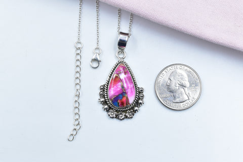 Handmade Pink Dahlia Turquoise 925 Sterling Silver Pendant