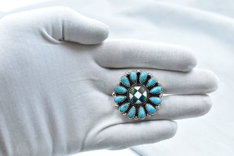 Handmade Mojave Turquoise & Aurora Opal 925 Sterling Silver Ring