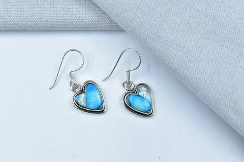 Handmade Ice Blue Dahlia Turquoise 925 Sterling Silver Earring