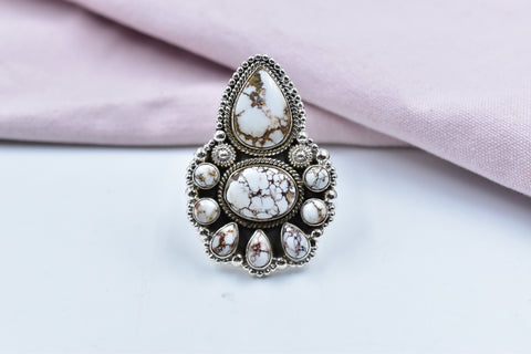 Handmade Wild Horse & Pink Opal Sterling Silver Ring