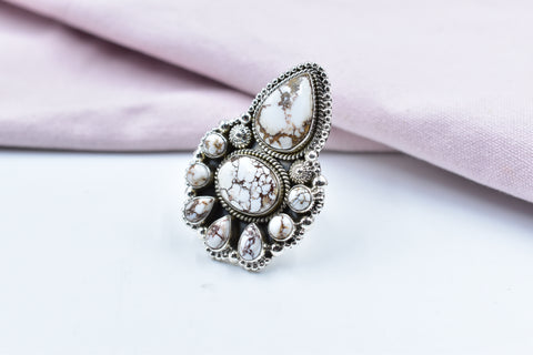 Handmade Wild Horse & Pink Opal Sterling Silver Ring