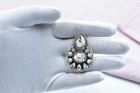 Handmade Wild Horse & Pink Opal Sterling Silver Ring