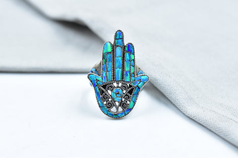 Handmade Aurora Opal 925 Sterling Silver Ring