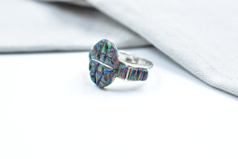Handmade Aurora Opal Ring in 925 Sterling Silver Size 8