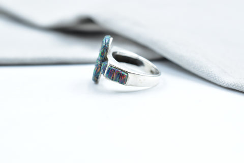 Handmade Aurora Opal Ring in 925 Sterling Silver Size 8