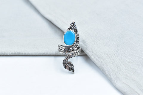 Handmade Blue Ridge Turquoise & Sterling Silver Ring Adjustable Ring for Women