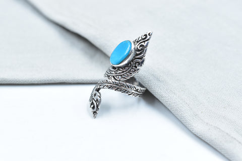 Handmade Blue Ridge Turquoise & Sterling Silver Ring Adjustable Ring for Women