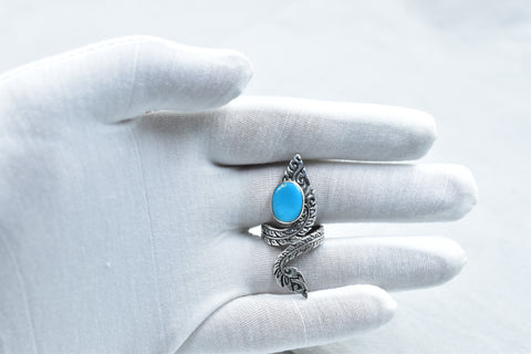 Handmade Blue Ridge Turquoise & Sterling Silver Ring Adjustable Ring for Women
