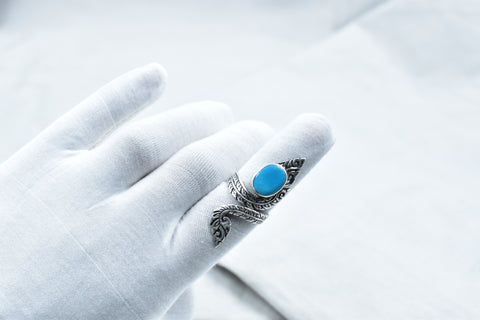 Handmade Blue Ridge Turquoise & Sterling Silver Ring Adjustable Ring for Women