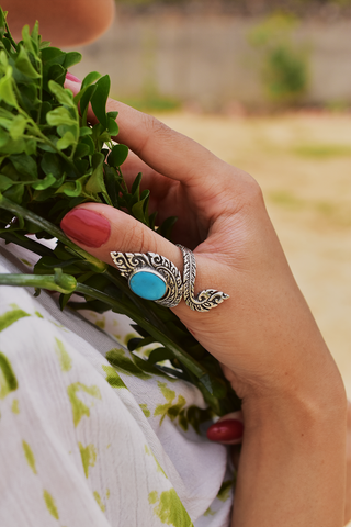 Handmade Blue Ridge Turquoise & Sterling Silver Ring Adjustable Ring for Women
