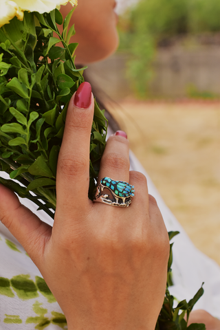 Handmade Aurora Opal Ring in 925 Sterling Silver