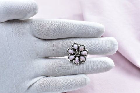 Handmade Pink Opal 925 Sterling Silver Ring, Adjustable Ring for Women