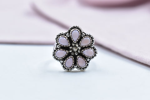 Handmade Pink Opal 925 Sterling Silver Ring, Adjustable Ring for Women