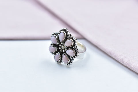 Handmade Pink Opal 925 Sterling Silver Ring, Adjustable Ring for Women