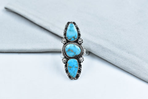 Handmade Blue Ridge Turquoise & Sterling Silver Ring Adjustable Ring for Women