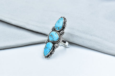 Handmade Blue Ridge Turquoise & Sterling Silver Ring Adjustable Ring for Women