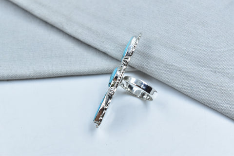 Handmade Blue Ridge Turquoise & Sterling Silver Ring Adjustable Ring for Women