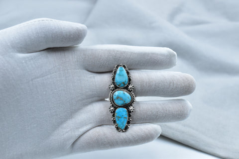 Handmade Blue Ridge Turquoise & Sterling Silver Ring Adjustable Ring for Women