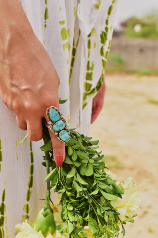 Handmade Blue Ridge Turquoise & Sterling Silver Ring Adjustable Ring for Women