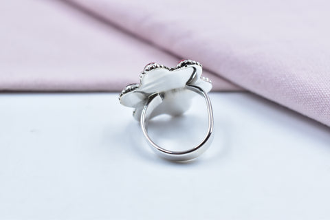 Handmade Rose Dahlia Turquoise & Mojave Turquoise Sterling Silver Ring Adjustable Ring for Women