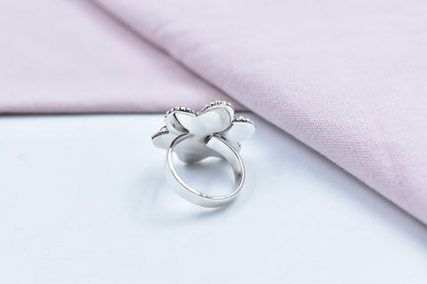 Handmade Rose Dahlia & Mojave Turquoise Sterling Silver Ring Adjustable Ring