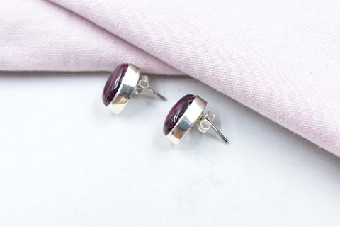 Handmade Purple Spiny Oyster 925 Sterling Silver Post Stud Earrings for Women