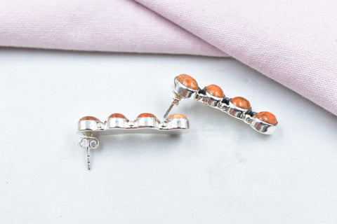 Handmade Spongy Coral 925 Sterling Silver Post Stud Earrings for Women