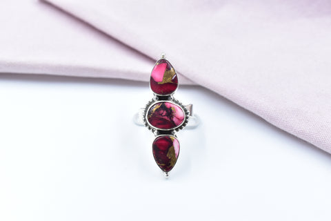Handmade Rose Dahlia & Sterling Silver Ring Adjustable Ring