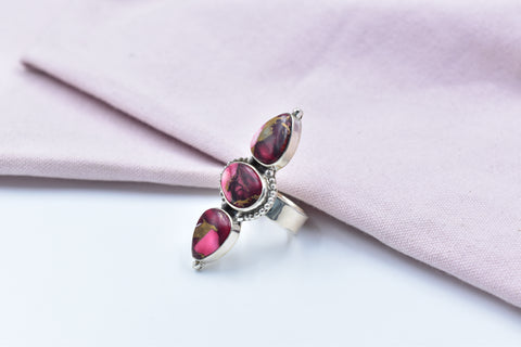 Handmade Rose Dahlia & Sterling Silver Ring Adjustable Ring