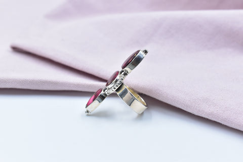 Handmade Rose Dahlia & Sterling Silver Ring Adjustable Ring