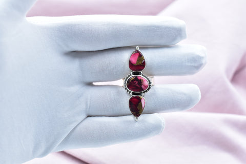 Handmade Rose Dahlia & Sterling Silver Ring Adjustable Ring