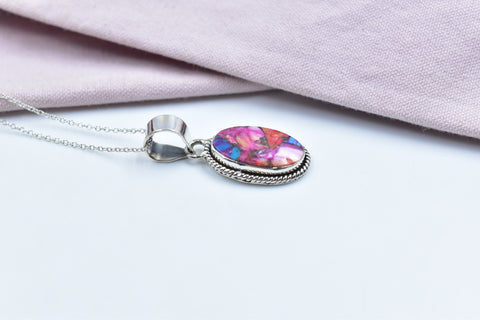 Handmade Pink Dahlia Turquoise 925 Sterling Silver Pendant