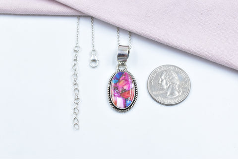Handmade Pink Dahlia Turquoise 925 Sterling Silver Pendant