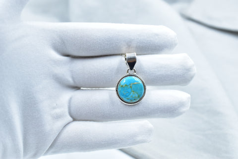 Handmade Mojave Turquoise 925 Sterling Silver Pendant